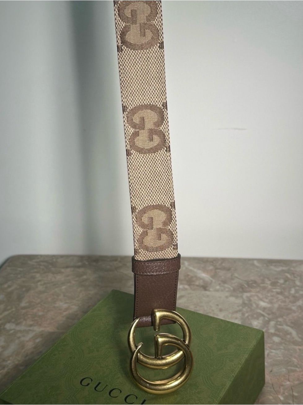 Gucci Beige/Tan Gg Canvas Belt With Gold Double G Buckle